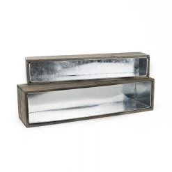 Vase Market Wood Rectangle Planter Box W/ Zinc Liner Natural H-6" W-24", H-4" W-22", Set Of 2 -vasemark Shop zwcb062406s2 details 02 2
