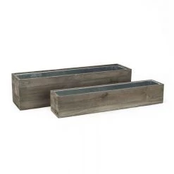 Vase Market Wood Rectangle Planter Box W/ Zinc Liner Natural H-6" W-24", H-4" W-22", Set Of 2