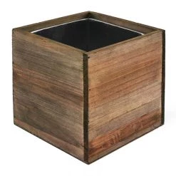 Vase Market Wood Cube Large Planter Box W/ Zinc Liner Natural H-10" Open-10" X 10" -vasemark Shop zwcb101010