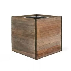 Vase Market Wood Cube Large Planter Box W/ Zinc Liner Natural H-12" Open-12"x12" -vasemark Shop zwcb121212 details 01 1