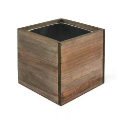 Vase Market Wood Cube Large Planter Box W/ Zinc Liner Natural H-12" Open-12"x12" -vasemark Shop zwcb121212 details 02 1