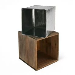Vase Market Wood Cube Large Planter Box W/ Zinc Liner Natural H-12" Open-12"x12" -vasemark Shop zwcb121212 details 03 1